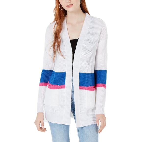 Ultra Flirt Cardigan Sweater Womens XL Striped Open Front Pockets Lightweight - Picture 1 of 8